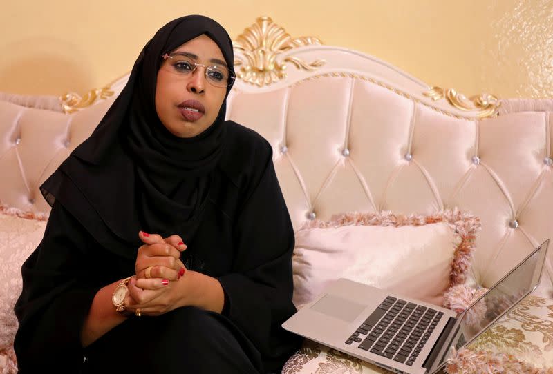 Somali lawmaker Amina Mohamed Abdi speaks during a Reuters interview at her home in Mogadishu