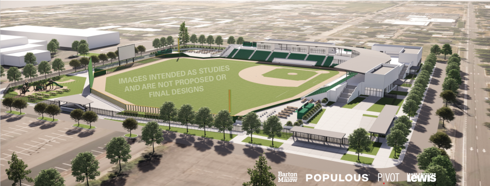 The conceptual design of the proposed 4,200 capacity Emeralds' stadium and multi-use facility at the Lane County Fairgrounds.