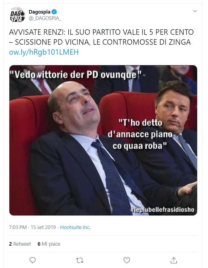 Non c’è un attimo di pace nella situazione politica italiana. L'uscita di Matteo Renzi dal partito democratico ha scatenato l'ironia dei social. Tanti utenti hanno preso spunto da questa clamorosa scissione per dare sfogo alla loro creatività.