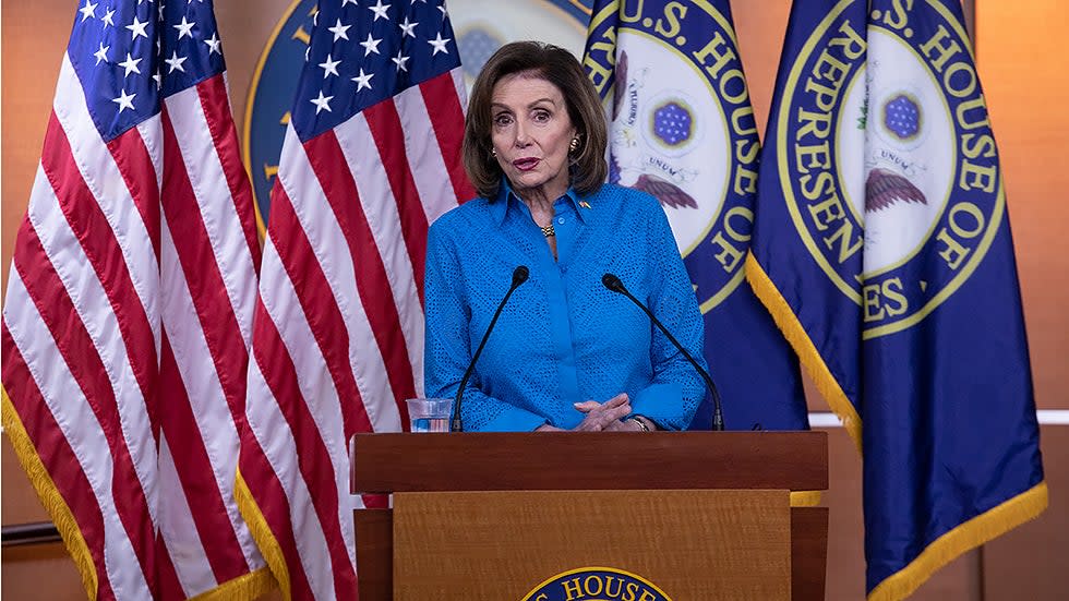 Speaker Nancy Pelosi (D-Calif.) holds her weekly press conference, discussing Ukraine and COVID-19 relief funding on Thursday, March 17, 2022.