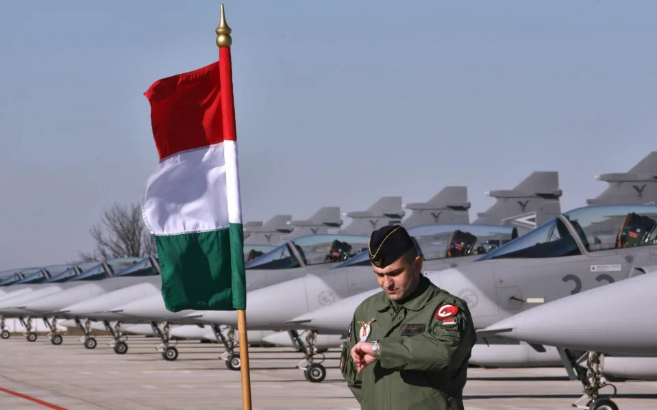 Gripen JAS 39 fighter jet fleet at a military base near Budapest