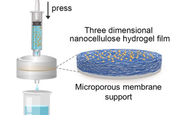 A filtration system using hydrogel could help us eliminate nanoplastics from our drinking water. (Credit: University of Texas)