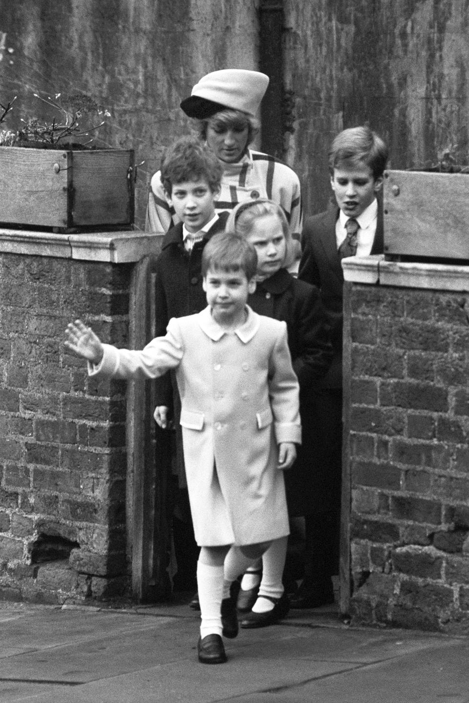 Prince William leads the way as the royal youngsters, followed by the Princess of Wales, leave the Christmas Day service at St George's Chapel, Windsor. (PA Images)