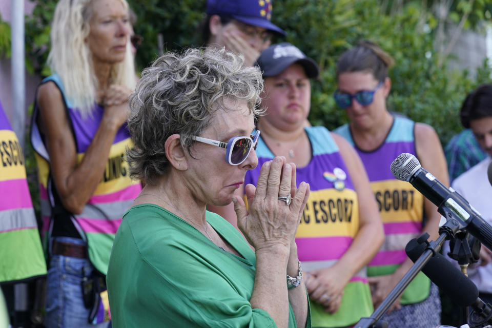 FILE - Diane Derzis, owner of the Jackson Women's Health Organization clinic in Jackson, Miss., pauses as she gathers her thoughts at a news conference on her reaction to the U.S. Supreme Court overturning Roe v. Wade, Friday, June 24, 2022. The clinic is the only facility that performs abortions in the state. (AP Photo/Rogelio V. Solis, File)