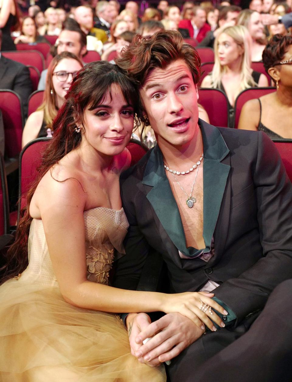 <strong>"If Shawn and I win the Grammy, we will walk onstage in our underwear like Twenty One Pilots did. That’s a promise."</strong> — Camila Cabello, <a href="https://people.com/music/camila-cabello-shawn-mendes-jokes-accept-grammy-underwear/" rel="nofollow noopener" target="_blank" data-ylk="slk:joking about her outfit plans;elm:context_link;itc:0;sec:content-canvas" class="link ">joking about her outfit plans</a> if she and boyfriend Shawn Mendes take home the Grammy for best pop duo/group performance for their hit "Señorita," to <em>Radio.com</em>