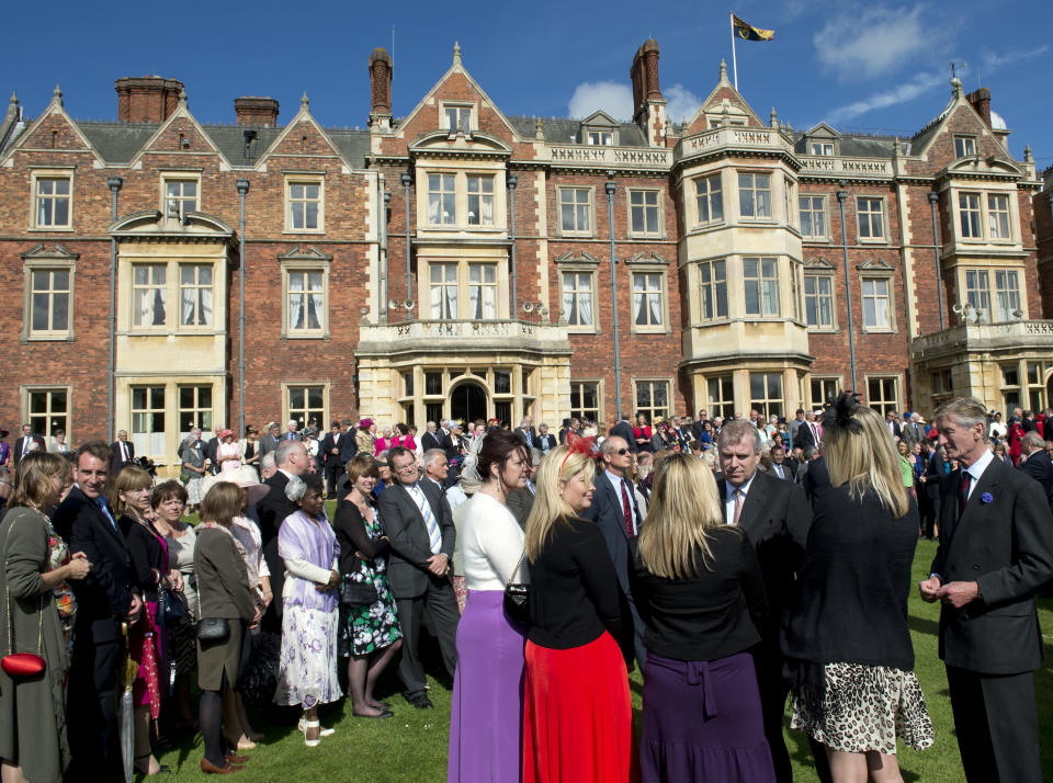 SANDRINGHAM, ENGLAND - JUNE 12:  Prince Andrew, Duke of York greets guests at a garden party in honour of his mother Queen Elizabeth II's Diamond Jubilee at the Queen's Sandringham Estate on June 12, 2012 in Norfolk, England.  (Photo by Adrian Dennis - WPA Pool/Getty Images)