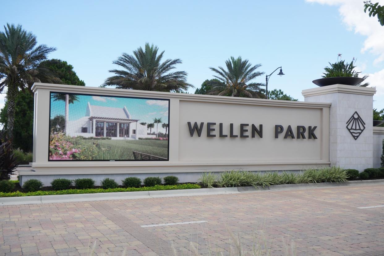 The monument sign for Wellen Park at the intersection of U.S. 41 and West Villages Parkway features a video board that can list announcements or show videos projecting how Downtown Wellen will be developed.
