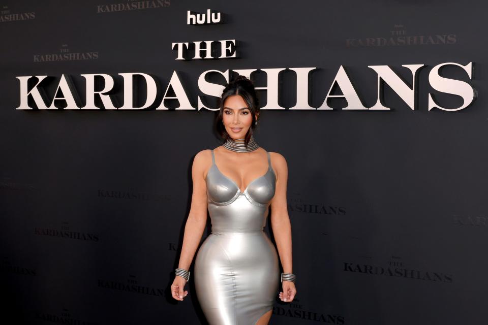 Kim Kardashian attends the Los Angeles premiere of Hulu's new show "The Kardashians" at Goya Studios on April 07, 2022 in Los Angeles, California.