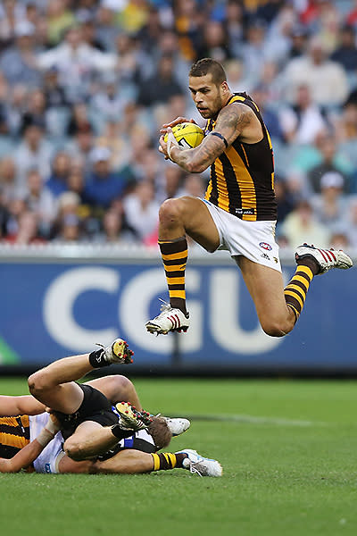 Lance 'Buddy' Franklin was in the thick of it once again, scoring four goals for the Hawks with 21 disposals for the big man.