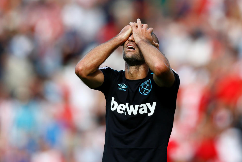 Pablo Zabaleta reacts after giving away a late penalty. (Action Images via Reuters/Peter Cziborra)