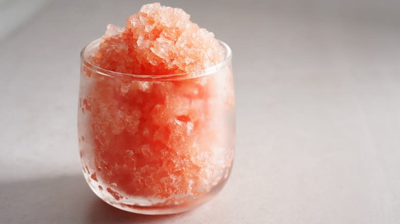 Watermelon granita in a glass cup