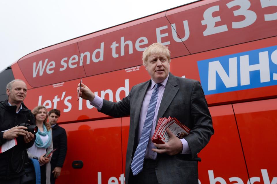 Former Mayor of London Boris Johnson before he boards the Vote Leave campaign bus in Truro, Cornwall, ahead of its inaugural journey which will criss-cross the country over the coming weeks to take the Brexit message to all corners of the UK before the June 23 referendum.