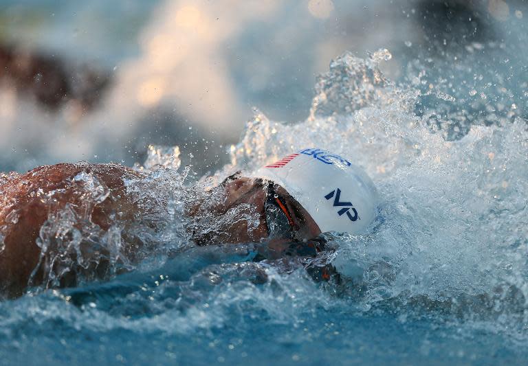 Michael Phelps of the US competes in the 100m freestyle final on day four of the Arena Pro Swim Series, at the Skyline Aquatic Center in Mesa, Arizona, on April 18, 2015