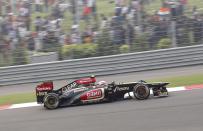 Lotus F1 Formula One driver Romain Grosjean of France drives during the Indian F1 Grand Prix at the Buddh International Circuit in Greater Noida, on the outskirts of New Delhi, October 27, 2013. REUTERS/Ahmad Masood (INDIA - Tags: SPORT MOTORSPORT F1)