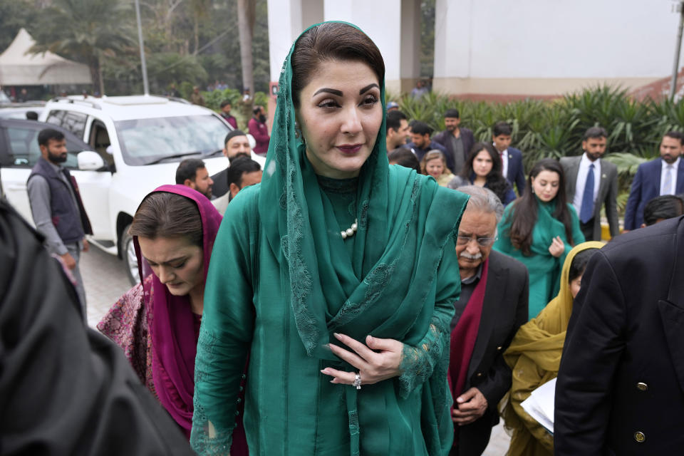 Maryam Nawaz, newly elected lawmaker and candidate for Chief Minister of Pakistan's Punjab province, arrives to attend provincial assembly session, in Lahore, Pakistan, Monday, Feb. 26, 2024. (AP Photo/K.M. Chaudary)