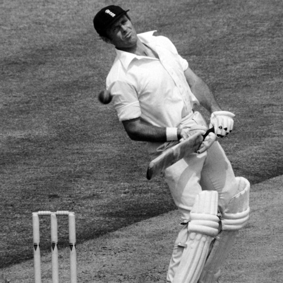 Geoffrey Boycott sways out of the way of the ball