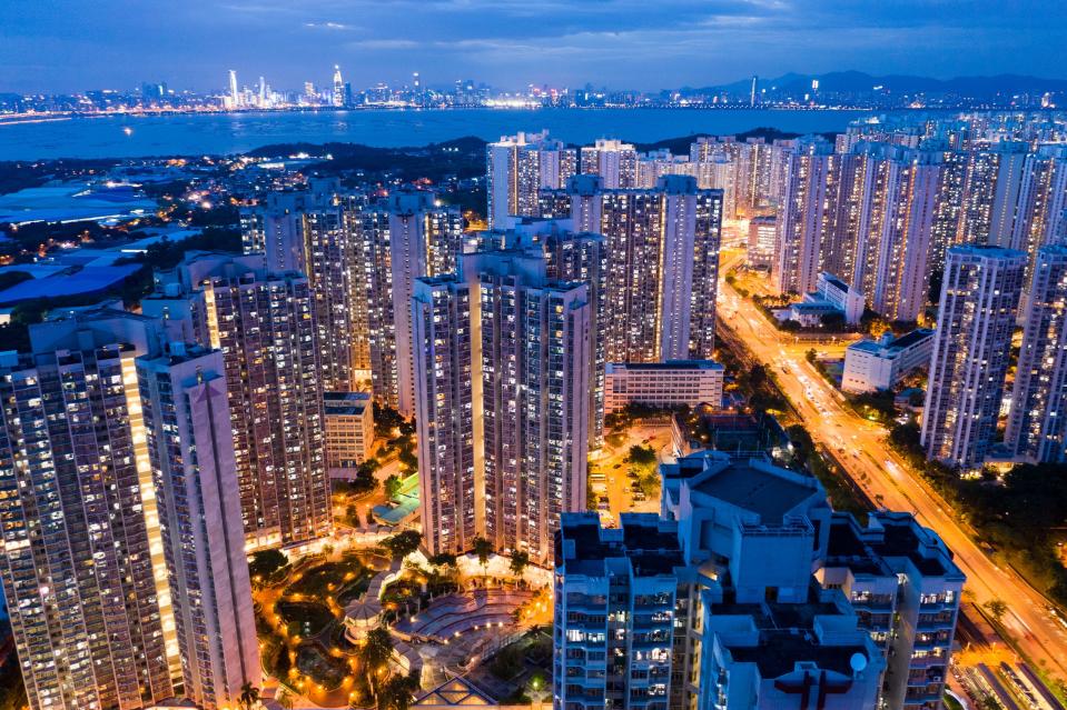 Tin Shui Wai, Hong Kong, 28 August 2018:- Top view of Hong Kong downtown at night