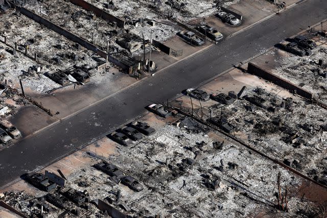 <p>Justin Sullivan/Getty Images</p> Lahaina, Hawaii on Aug. 11 following the wildfire.