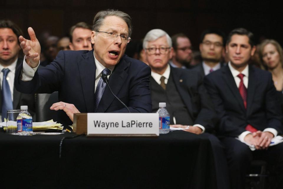 PHOTO: National Rifle Association Executive Vice President and Chief Executive Officer Wayne LaPierre testifies before the Senate Judiciary Committee during hearing about gun control on Capitol Hill, Jan. 30, 2013, in Washington, D.C. (Chip Somodevilla/Getty Images, FILE)