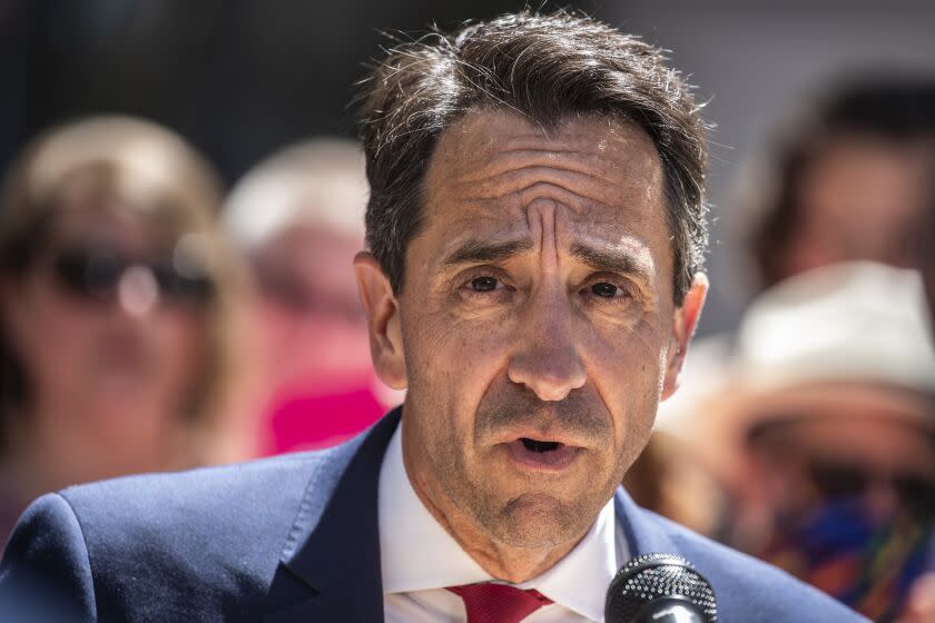Santa Clara County District Attorney Jeff Rosen speaks during a news conference in response to the U.S. Supreme Court ruling to overturn Roe v. Wade outside the Robert F. Peckham Federal Building and U.S. Courthouse in San Jose, Calif., Friday, June 24, 2022. (Stephen Lam/San Francisco Chronicle via AP)