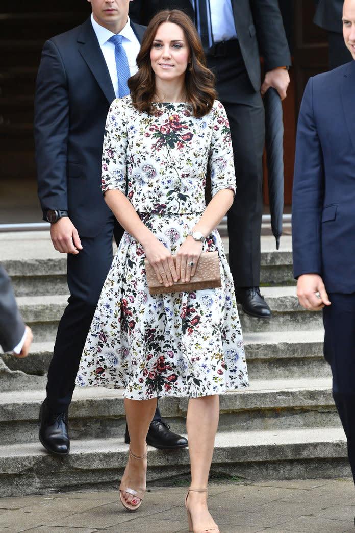 Kate Middleton started the second day of the royal tour on a floral note with a two-piece look from Erdem.