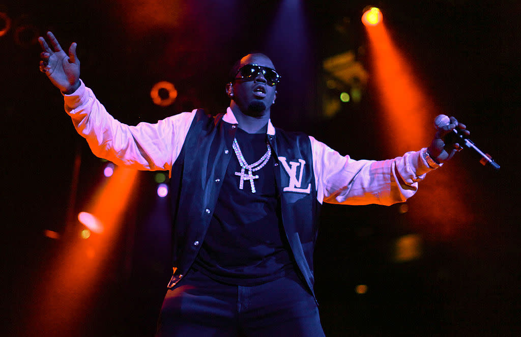 Sean “P ‘Twin Cross’ Diddy” Combs feels the power in Atlantic City, New Jersey. (Credit: Tom Briglia/FilmMagic)