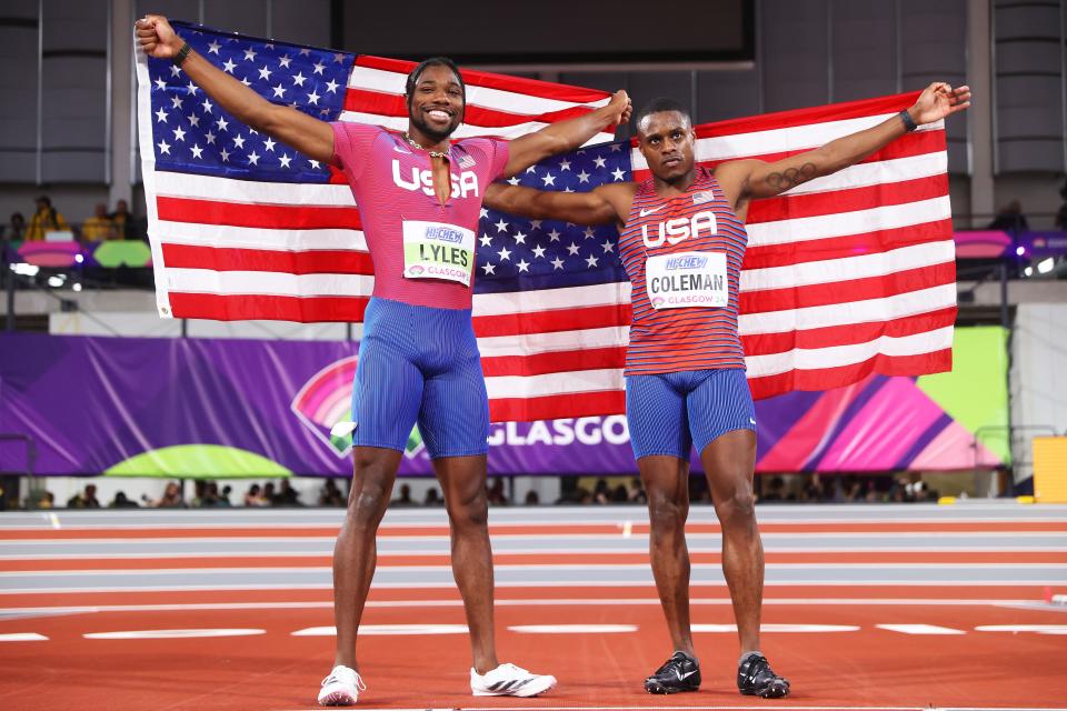 Christian Coleman edges Noah Lyles to win world indoor title in track