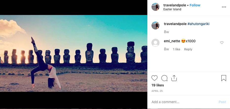 Woman in Yoga pose. Easter Island has become an Instagram favourite.  