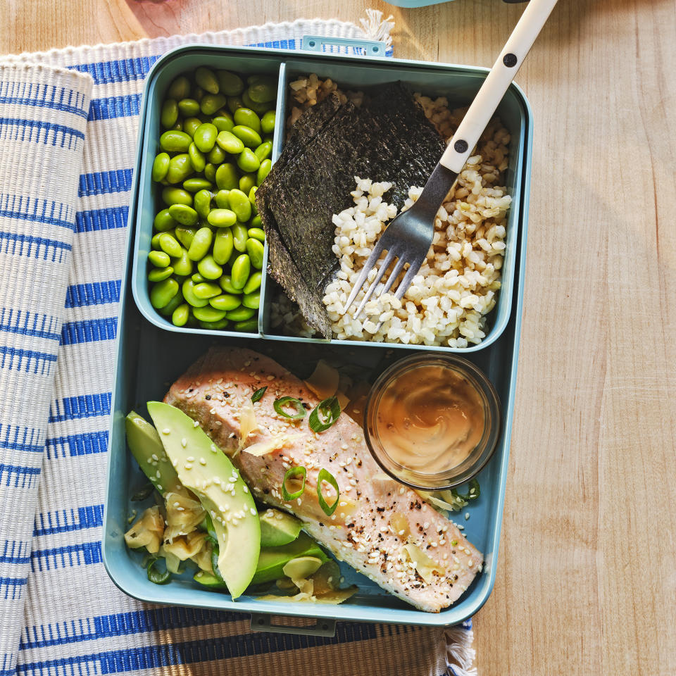 Chile-Garlic Salmon Bento Box with Avocado