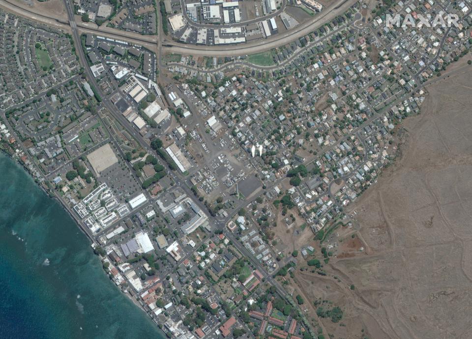 aerial photo of section of Lahaina before fire