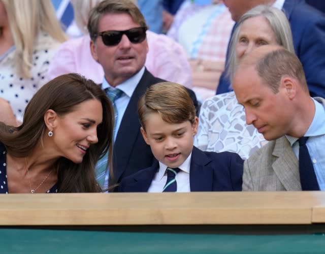 Kate, Duchess of Cambridge, Prince George and Prince William - Credit: AP Photo/Kirsty Wigglesworth.