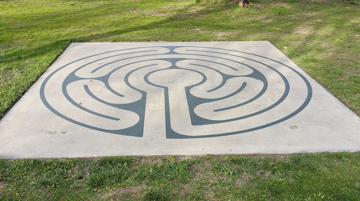 Artist Chuck Hunner donated the labyrinth in the French Broad River Park to Asheville.