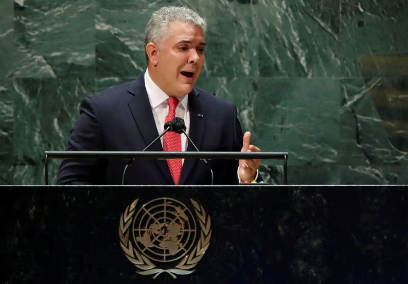 Colombia's President Ivan Duque addresses the 76th Session of the U.N. General Assembly in New York City