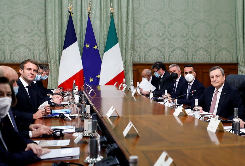 French President Macron meets Italian Prime Minister Mario Draghi, in Rome