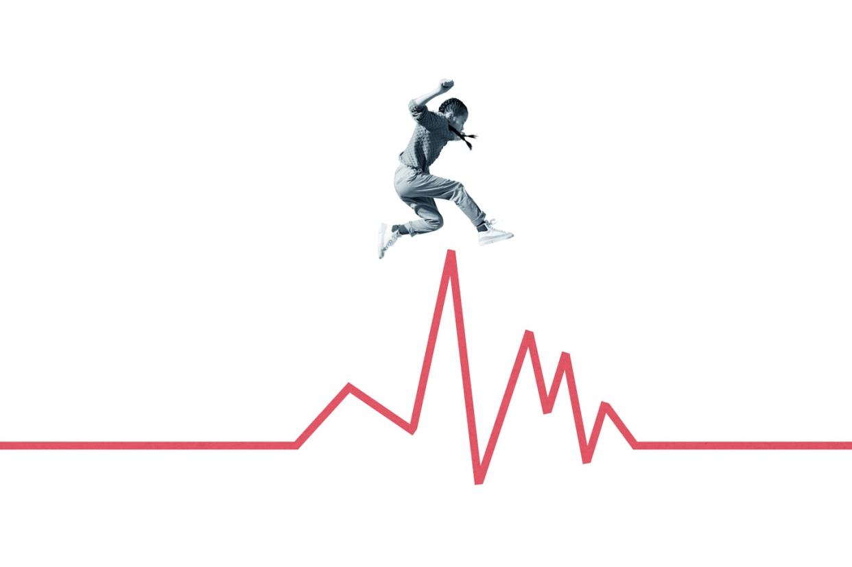 Regardless of the intensity of exercise you prefer, keeping a consistent routine can keep your heart healthy. <a href="https://www.gettyimages.com/detail/photo/girl-jumping-over-red-line-graph-royalty-free-image/1487054628" rel="nofollow noopener" target="_blank" data-ylk="slk:Klaus Vedfelt/DigitalVision via Getty Images;elm:context_link;itc:0;sec:content-canvas" class="link ">Klaus Vedfelt/DigitalVision via Getty Images</a>