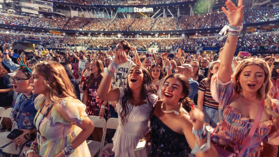 The crowd enjoying Taylor Swift's performance SoFi Stadium in Inglewood on August 7, 2023. - Allen J. Schaben/Los Angeles Times/Getty Images