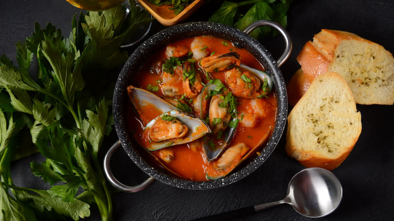 Bouillabaisse in a pot