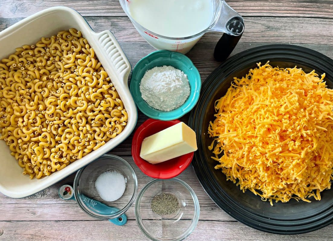 Ingredients for Copycat Cracker Barrel Mac and Cheese<p>Krista Marshall</p>