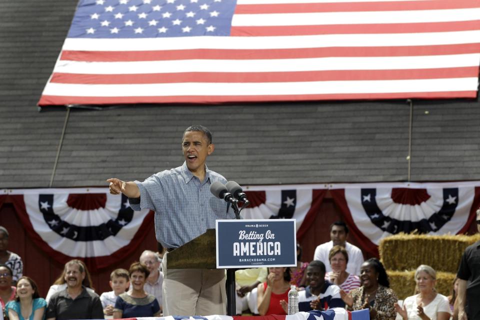 President Barack Obama speaks at the Wolcott House Museum in Maumee, Ohio, Thursday, July 5, 2012. (AP Photo/Carlos Osorio)