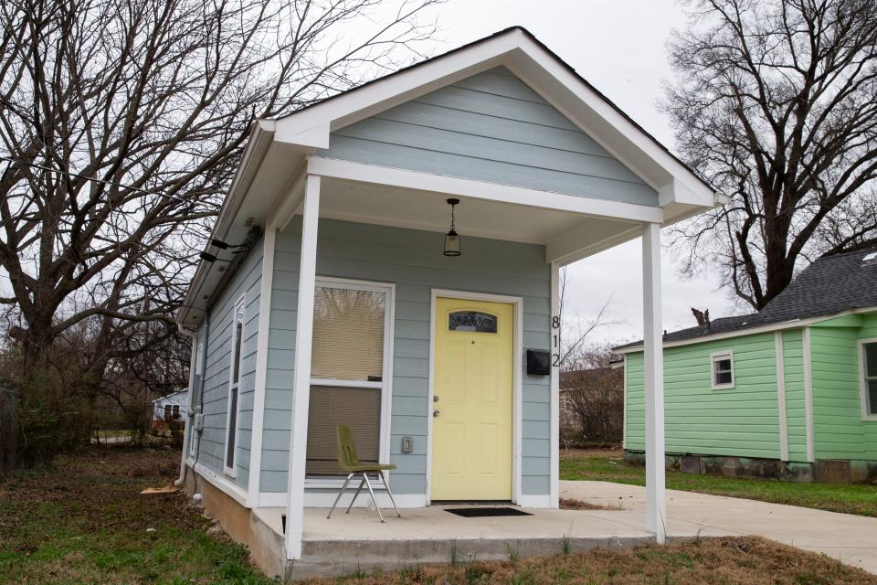 A tiny home built by the nonprofit Homes for Hearts is seen in Memphis, Tenn., on Thursday, February 8, 2024.