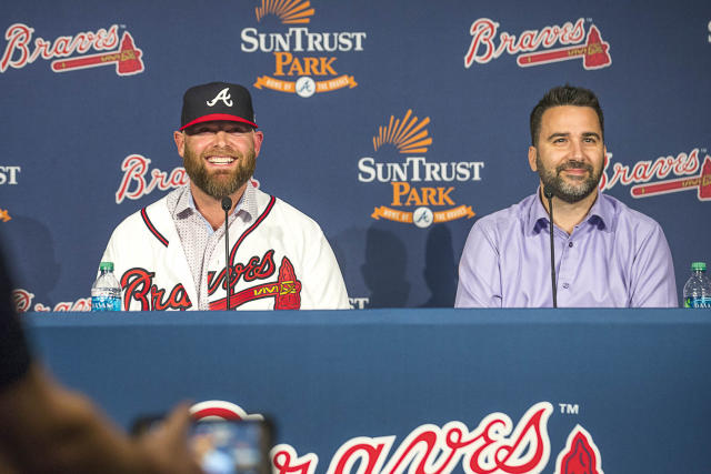 Brian McCann and his wife Ashley McCann at a news conference at