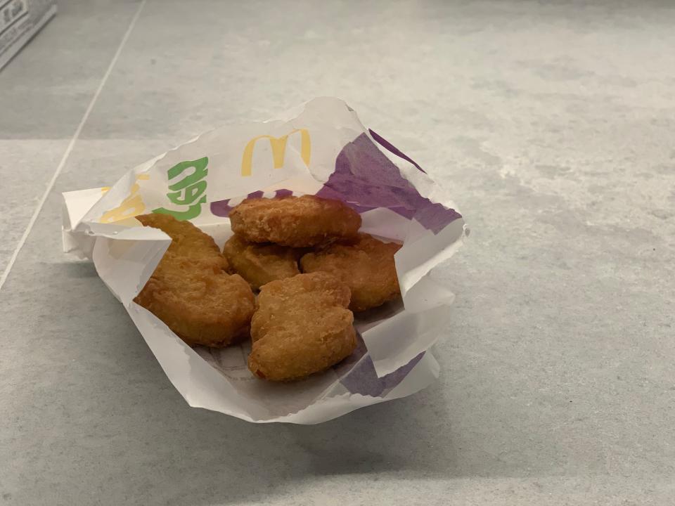 Six McNuggets ordered at McDonald's in London, UK.