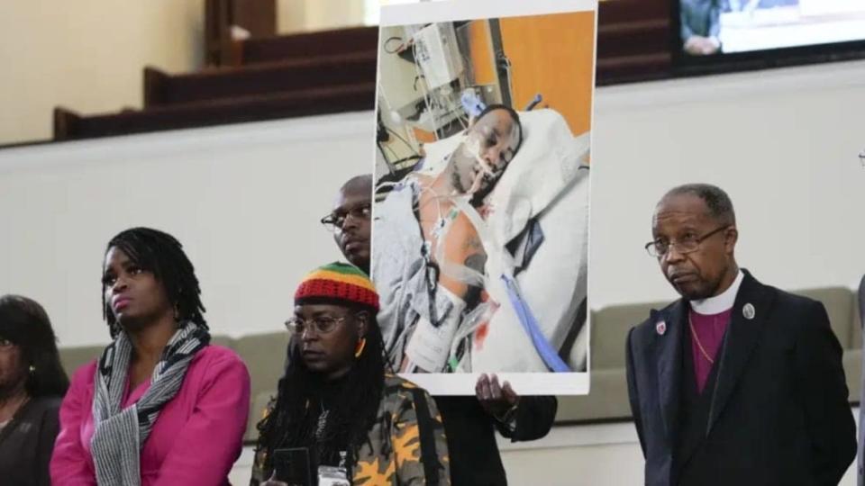 Family members and supporters hold a photograph of Tyre Nichols at a news conference in Memphis, Tennessee Monday. The U.S. Attorney’s Office said Wednesday that the federal investigation into the death of Nichols, who died after a violent arrest by Memphis police, “may take some time.” (Photo: Gerald Herbert/AP, file)