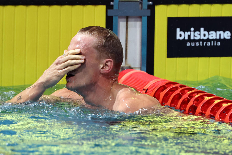 Cody Simpson, pictured here after competing in the men's 100m butterfly final during the Australian Swimming Trials.