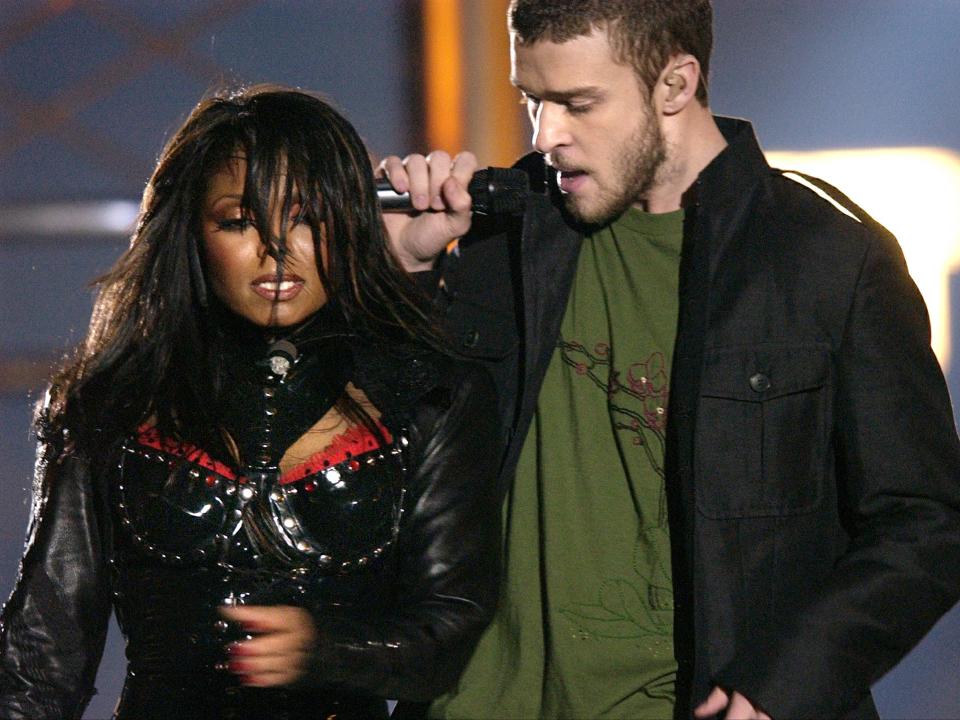 Justin Timberlake (right) exposed Janet Jackson's breast on live TV during the 2004 Super Bowl.