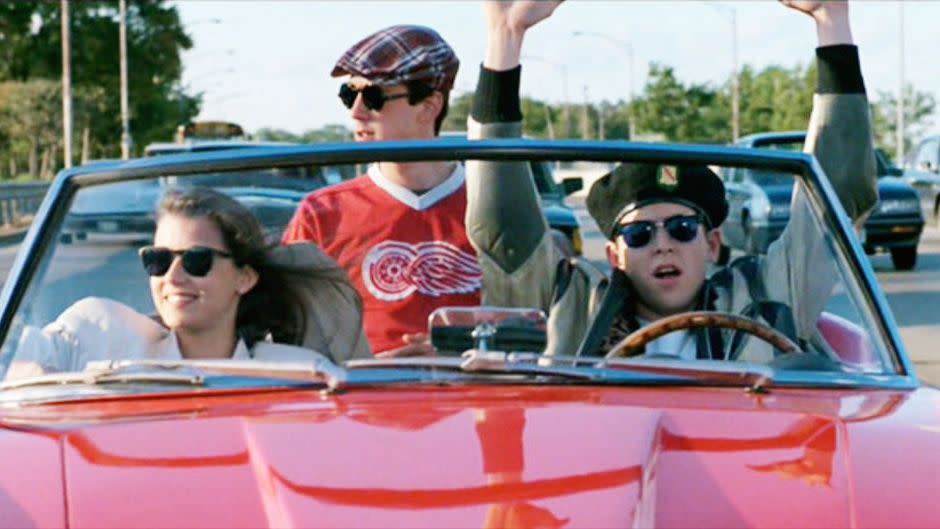 los angeles june 11 the movie ferris buellers day off, written and directed by john hughes seen here from left, mia sara as sloane peterson, alan ruck as cameron frye and matthew broderick as ferris bueller initial theatrical release june 11, 1986 screen capture paramount pictures photo by cbs via getty images