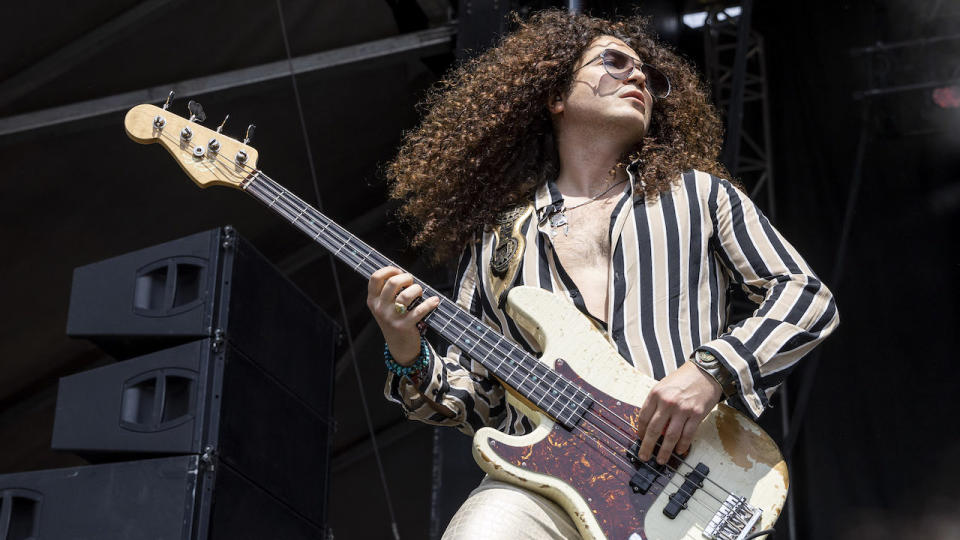 Justin Smolian of Dirty Honey performs on day 3 of the Shaky Knees Festival at Atlanta Central Park on May 01, 2022 in Atlanta, Georgia.