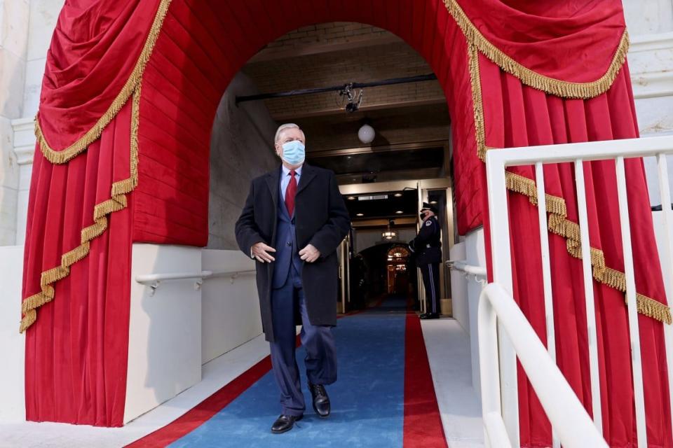 <div class="inline-image__title">1230689861</div> <div class="inline-image__caption"><p>Senator Lindsey Graham (R-SC) arrives for the inauguration of U.S. President-elect Joe Biden on the West Front of the U.S. Capitol on January 20, 2021 in Washington, DC. During today's inauguration ceremony Joe Biden becomes the 46th president of the United States. </p></div> <div class="inline-image__credit">JONATHAN ERNST/Getty</div>