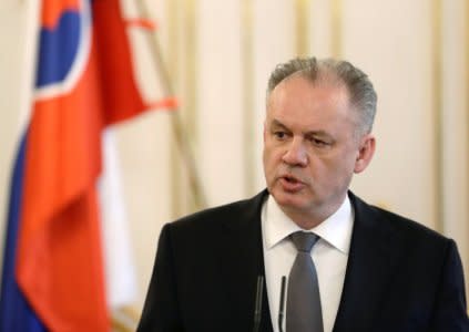 President of Slovakia Andrej Kiska attends a news conference after a meeting with Slovak deputy Prime Minister Peter Pellegrini, at the Presidential Palace in Bratislava, Slovakia, March 15, 2018. David W. Cerny/Reuters