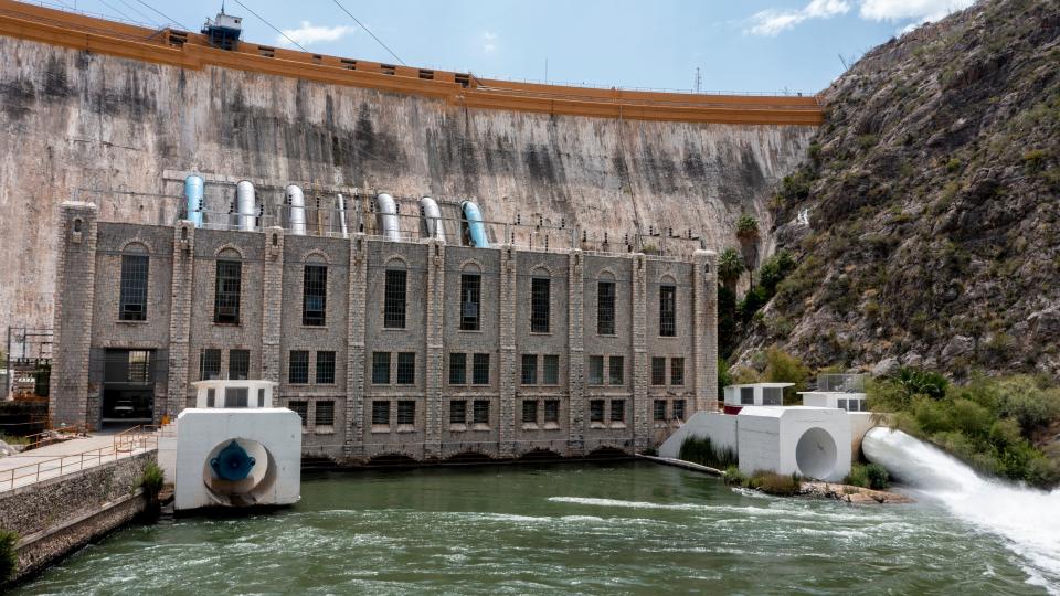 La Boquilla Dam in Chihuahua photographed with a drone in August 2023. The dam has a hydroelectric capacity of 25 megawatts and regulates water flow to several irrigation districts.